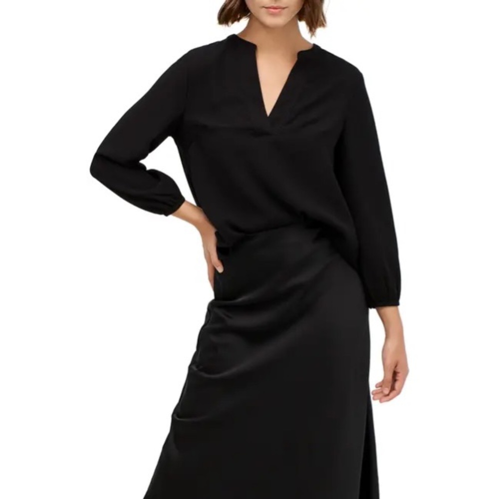NWT J. Crew Black Split Neck Blouse